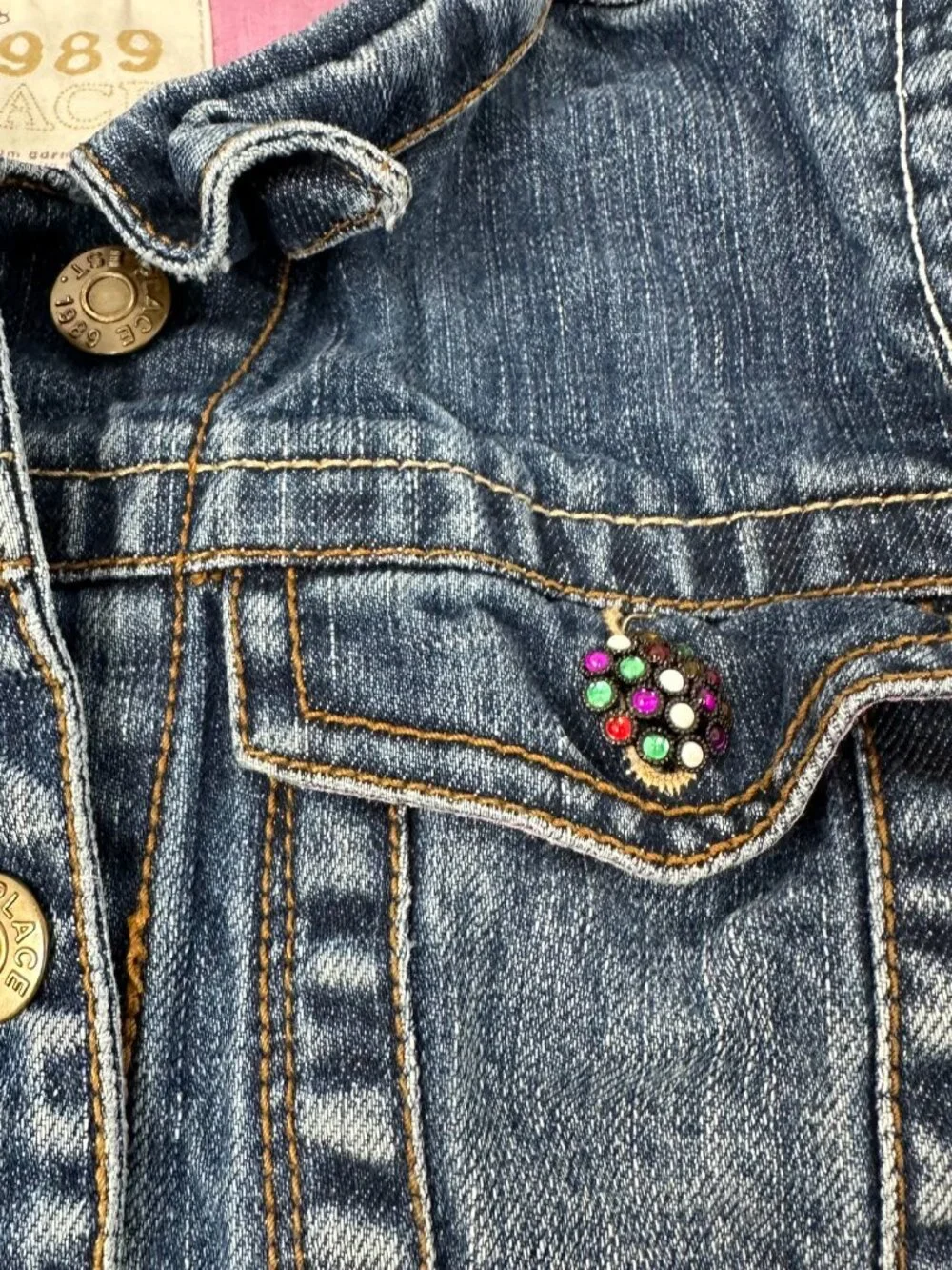 GUC The Children's Place Denim Jacket, Boho Floral Rhinestone, Size: M 7/8